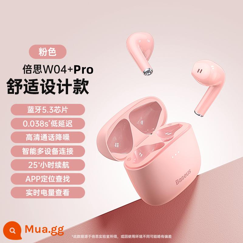 Tai nghe Bluetooth Baseus 2 tai không dây semi-in-ear loại 2021 mẫu mới phù hợp Apple, Huawei, Xiaomi, oppo, thời gian chờ cực lâu, giảm ồn vivo, chạy bộ thể thao nhỏ nữ - [Hồng] W04+pro#Nâng cấp Bluetooth 5.3#0,038 giây độ trễ thấp√Hỗ trợ phát hiện trong tai√Hỗ trợ sạc không dây