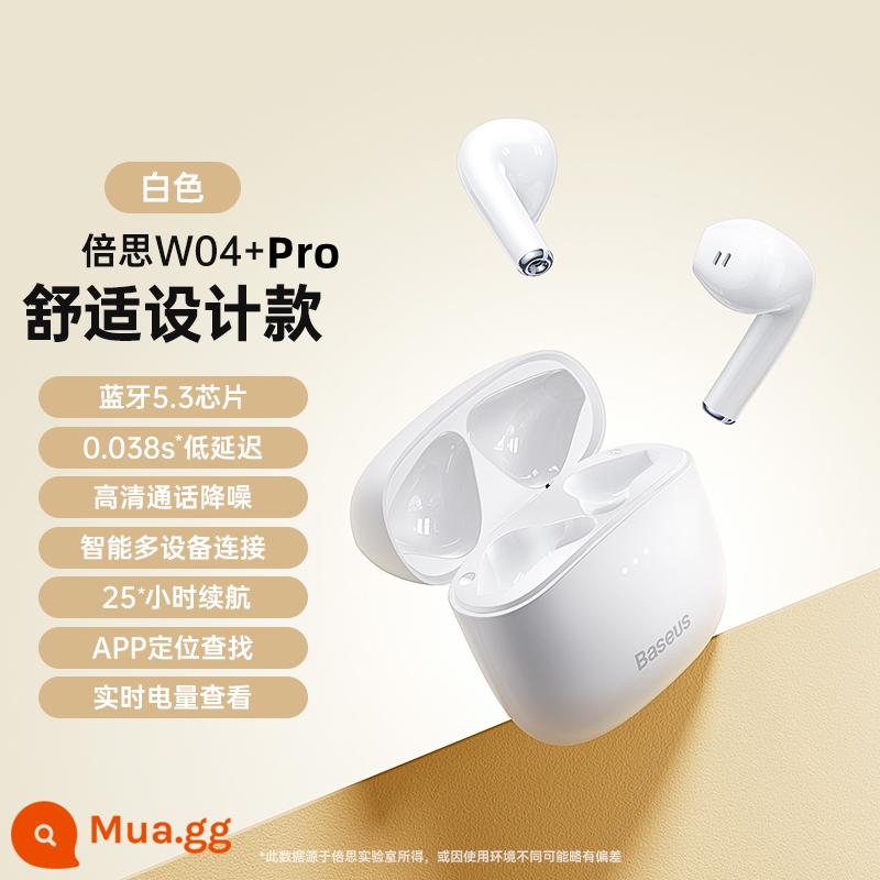 Tai nghe Bluetooth Baseus 2 tai không dây semi-in-ear loại 2021 mẫu mới phù hợp Apple, Huawei, Xiaomi, oppo, thời gian chờ cực lâu, giảm ồn vivo, chạy bộ thể thao nhỏ nữ - [Trắng] W04+pro# nâng cấp Bluetooth 5.3# 0,038 giây độ trễ thấp √ hỗ trợ phát hiện trong tai √ hỗ trợ sạc không dây