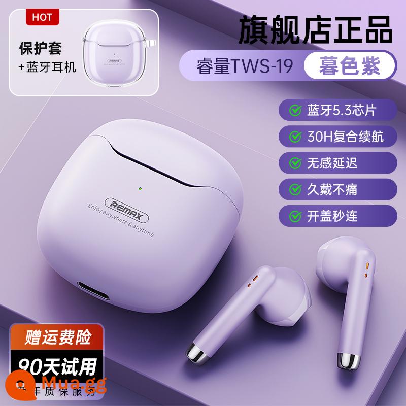 [Bee Wish Society] tai nghe bluetooth remax Ruiquan bán trong tai không dây giảm tiếng ồn siêu lâu chờ nữ mới - Case bảo vệ + [Twilight Purple] Chất lượng âm thanh siêu rõ ● Không bị sưng tai ● Pin siêu dài