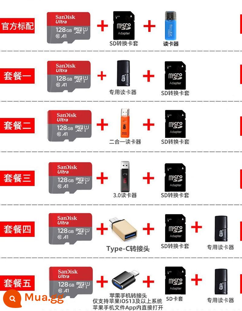 Thẻ nhớ SanDisk128g tf điện thoại di động chuyển đổi thẻ nhớ 256g ống kính chụp ảnh giám sát lái xe ghi thẻ sd - Xám đỏ/1 2 8GB/C10 tốc độ cao đọc 140MB/S