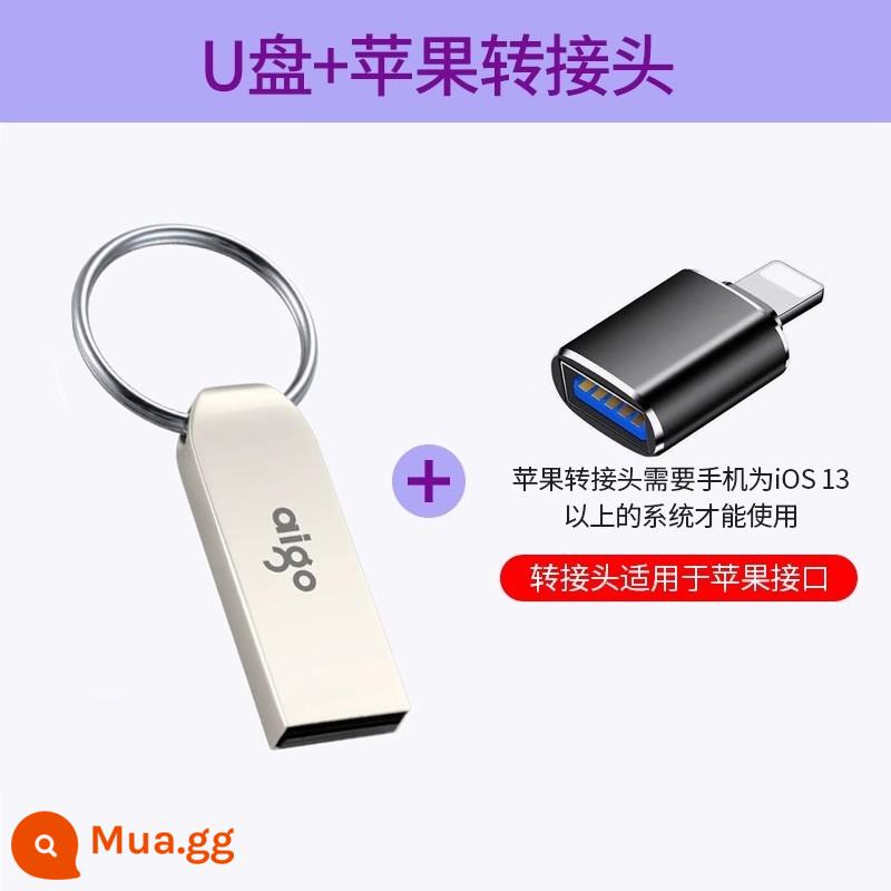 Yêu Nước Ổ Đĩa U 32G Mã Hóa Chống Sao Chép Tùy Chỉnh Chữ LOGO Xác Thực Ổ USB Flash 64G Điện Thoại Di Động máy Tính Ổ Đĩa Flash U268 - Ổ USB flash màu bạc + Bộ chuyển đổi điện thoại Apple