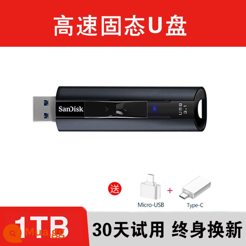 Đĩa SanDisk U 128g đĩa nhớ flash trạng thái rắn CZ880 mã hóa doanh nghiệp ổ đĩa flash kim loại USB3.2 tốc độ cao 256 di động SSD ổ cứng thể rắn macbook Ổ đĩa flash USB trạng thái rắn wtg bên ngoài của Apple - Solid CZ880 1T [Gửi 2 loại đầu nối Android]