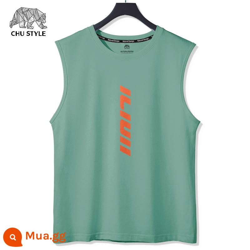 Vest nam áo ghi lê thể thao nam vai rộng cắt tay mùa hè cotton nguyên chất mỏng phần béo size lớn áo thun không tay thủy triều - Màu xanh nước biển (màu đỏ ic đã thắng thầu)