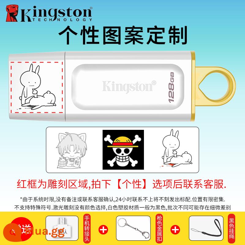 Ổ đĩa flash Kingston 32g tải trên ô tô dung lượng lớn điện thoại di động máy tính cổng typec hàng đầu chính hãng DTX store ổ đĩa flash USB chính hãng - DTX trắng/128G+[mẫu cá nhân hóa]/vui lòng cung cấp mẫu cần khắc