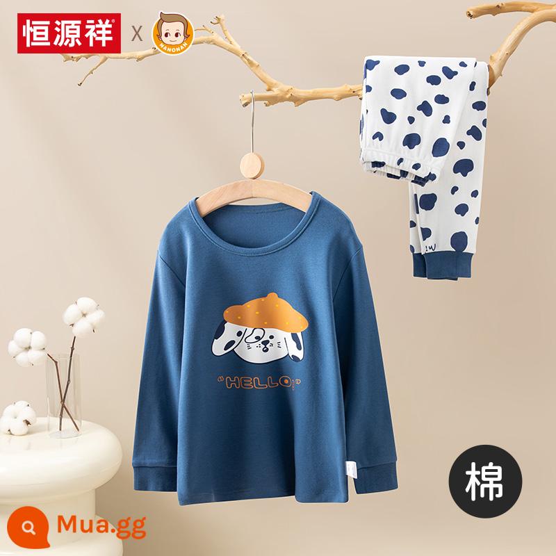 Hengyuanxiang quần áo mùa thu của cậu bé quần vệ sinh phù hợp với đồ lót cotton nguyên chất trẻ em nam bộ đồ ngủ cotton áo len cotton phần mỏng dành cho trẻ em trung và lớn - Sữa Cute Dog 5A kháng khuẩn