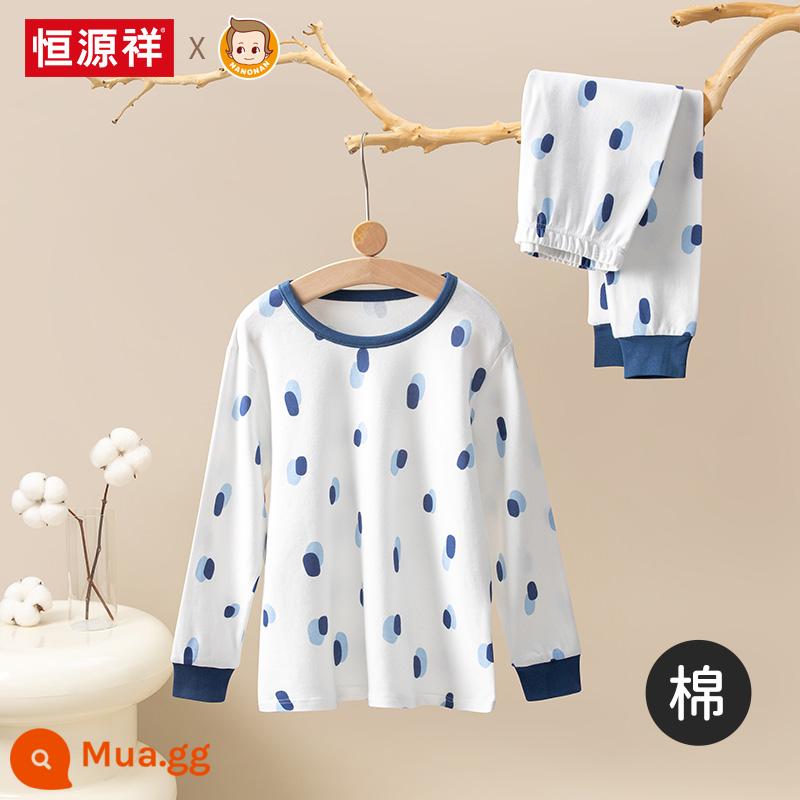 Hengyuanxiang quần áo mùa thu của cậu bé quần vệ sinh phù hợp với đồ lót cotton nguyên chất trẻ em nam bộ đồ ngủ cotton áo len cotton phần mỏng dành cho trẻ em trung và lớn - Chấm bi xanh 5A kháng khuẩn