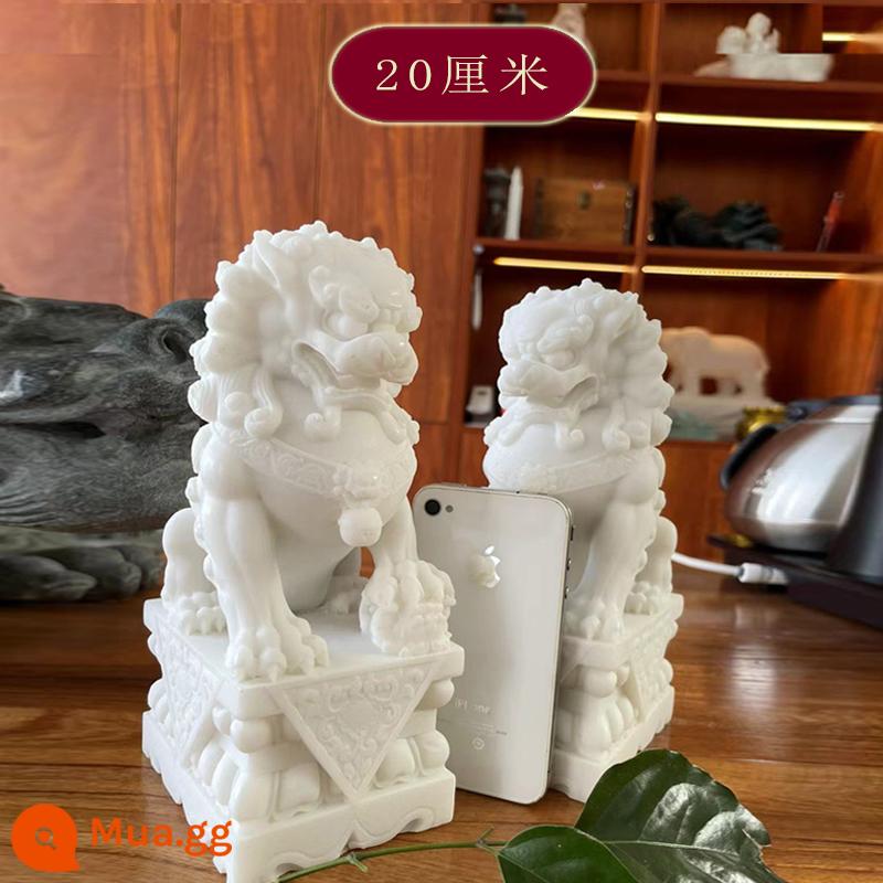 Hanbai Jade Stone Lion, một cặp ngôi nhà ở thị trấn Đá chạm khắc Bàn hộ gia đình Lion Lion Lion Lion - Cặp sư tử đá cao 20cm (tinh xảo)