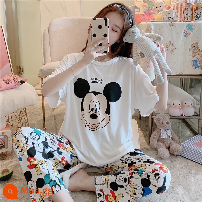 Bộ đồ ngủ cotton Modal cho nữ mặc ngoài mùa hè tay ngắn in hoạt hình Hàn Quốc kích thước lớn mặc nhà cho học sinh bộ đồ thường ngày - 8801#