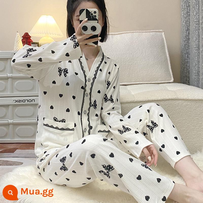 Bộ đồ ngủ cotton nữ mùa xuân thu đông dài tay phiên bản Hàn Quốc chị mập áo len cỡ lớn sinh viên dịch vụ tại nhà lưới màu đỏ nóng bỏng phù hợp với phong cách - 10001 #