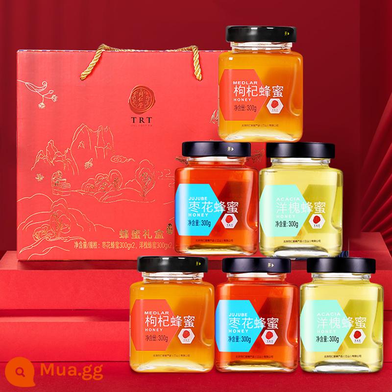 Hộp Quà Mật Ong] Hộp Quà Mật Ong Tongrentang Bắc Kinh Thêu 300G 6 Chai Mật Ong Trăm Hoa Tự Nhiên Set Official Flagship Store - 300g*6 chai hộp quà tặng mật ong dòng thổ cẩm (keo + táo tàu + dâu tây)