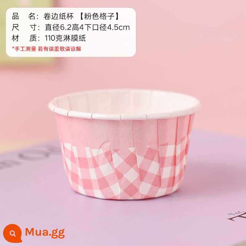 Cuộn-edge cupcake cốc giấy cốc đựng giấy lò nướng nhiệt độ cao đặc biệt nhà nhỏ Muffin cốc khuôn nướng bánh - Kẻ sọc hồng*50 miếng