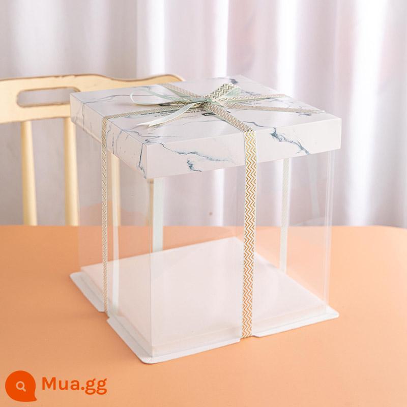 Hộp đóng gói bánh sinh nhật trong suốt nửa 8 tám inch 10 inch 12 mười hai 14 bốn tùy chỉnh một lần nâng cao hai lớp - đá cẩm thạch trắng