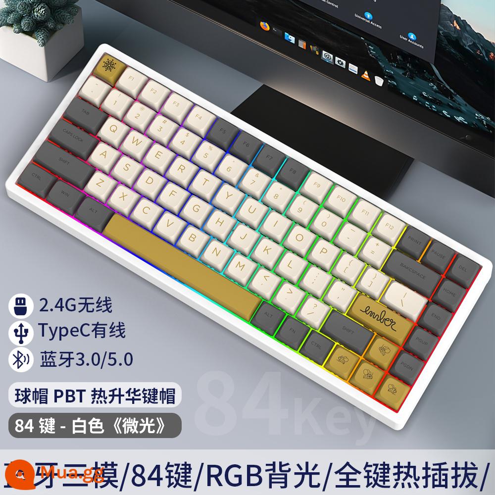 Tùy Chỉnh 3 Chế Độ 84 Phím Không Dây Có Dây Bluetooth RGB Tắt Tiếng Bàn Phím Cơ Có Thể Thay Nóng Bộ Chung Chủ Đề - Bàn phím lung linh ba chế độ nền trắng C84