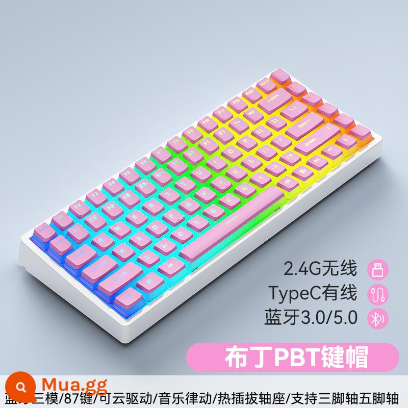 Tùy Chỉnh 3 Chế Độ 84 Phím Không Dây Có Dây Bluetooth RGB Tắt Tiếng Bàn Phím Cơ Có Thể Thay Nóng Bộ Chung Chủ Đề - Keycap bánh pudding hồng PBT ba chế độ nền trắng C84