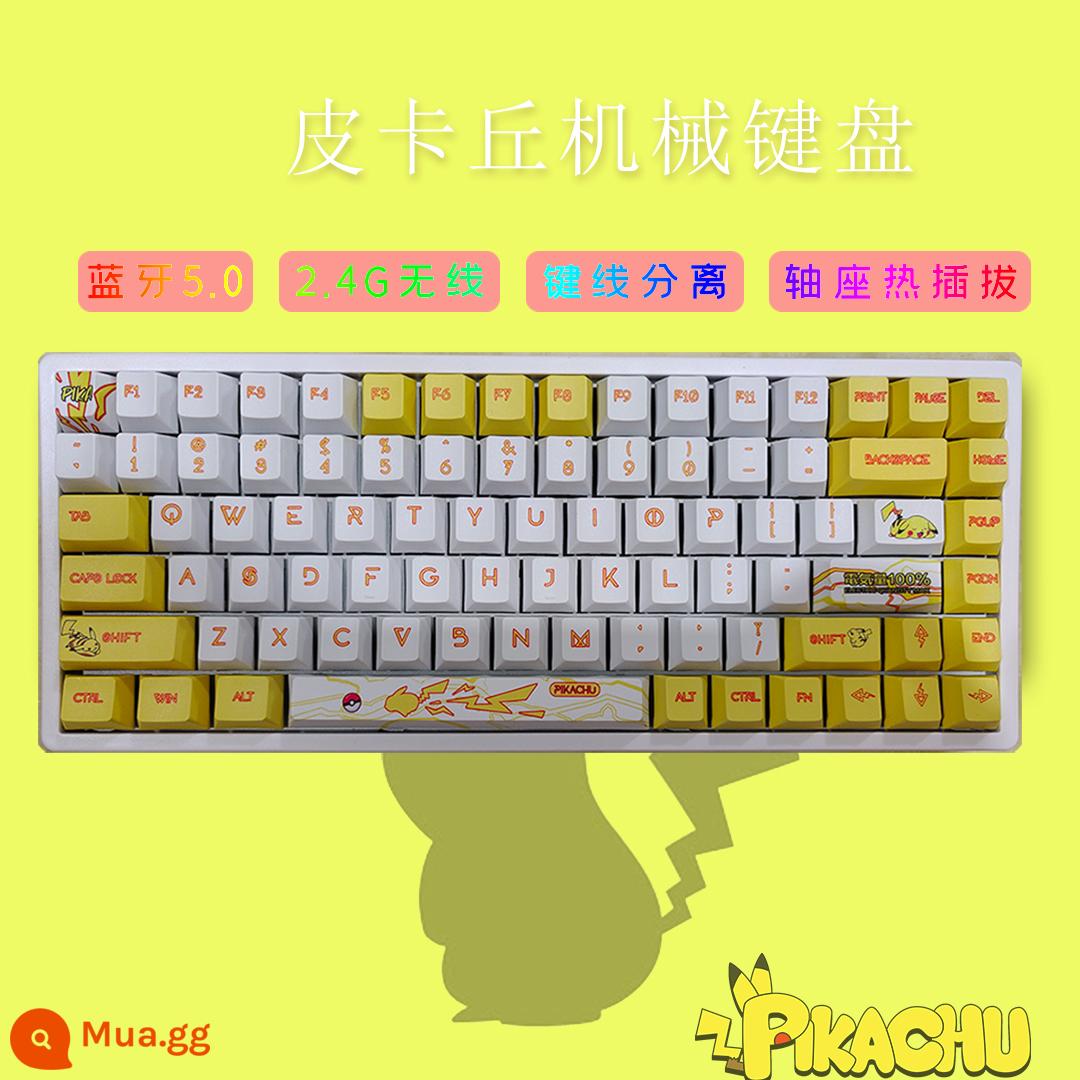 Tùy Chỉnh 3 Chế Độ 84 Phím Không Dây Có Dây Bluetooth RGB Tắt Tiếng Bàn Phím Cơ Có Thể Thay Nóng Bộ Chung Chủ Đề - Bàn phím Pikachu ba chế độ nền trắng C84