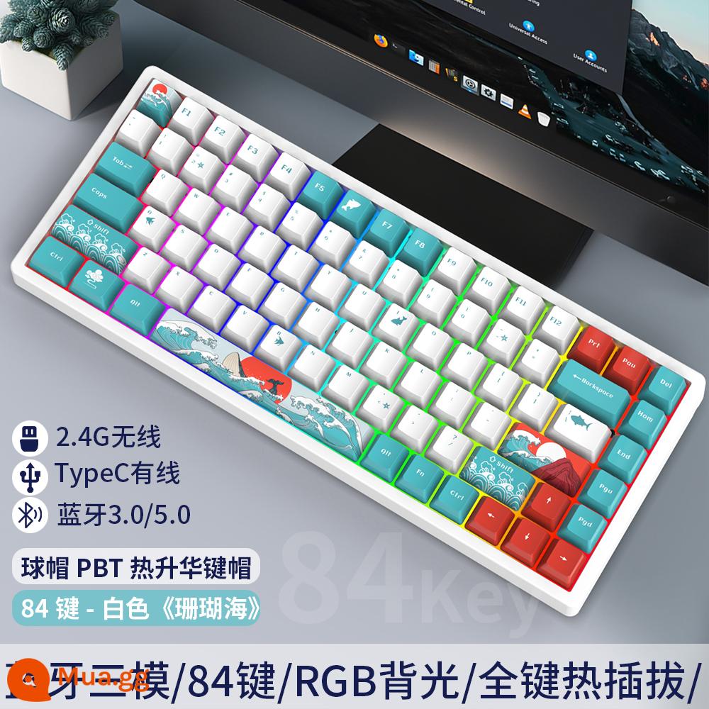 Tùy Chỉnh 3 Chế Độ 84 Phím Không Dây Có Dây Bluetooth RGB Tắt Tiếng Bàn Phím Cơ Có Thể Thay Nóng Bộ Chung Chủ Đề - Bàn phím biển san hô ba chế độ nền trắng C84