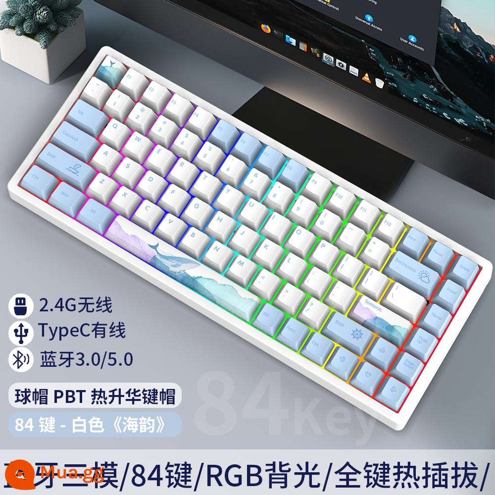 Tùy Chỉnh 3 Chế Độ 84 Phím Không Dây Có Dây Bluetooth RGB Tắt Tiếng Bàn Phím Cơ Có Thể Thay Nóng Bộ Chung Chủ Đề - Bàn phím Haiyun nền trắng C84 ba chế độ