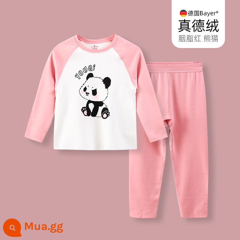 Quần áo bé trai mùa thu vệ sinh quần Bộ cotton nguyên chất de nhung sưởi ấm quần áo trẻ em bé gái Bộ quần áo thu đông cotton Plus bộ đồ ngủ nhung - [Nhung Đức nhập khẩu] Giữ nhiệt và giữ ấm-Panda (Nữ)