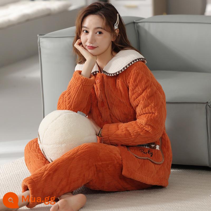 DGVV Pyjamas Nữ Autumn and Winter Coral Velvet dày ba chiếc áo khoác bông mùa đông Fels Fels Home Quần áo Bộ quần áo - AP3317 Cam AP3317 Nghệ