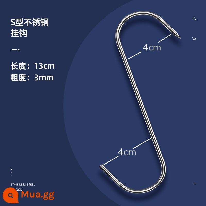 Móc nhọn inox móc thịt ba rọi móc chữ S móc thịt bò móc chữ S móc thịt heo móc chợ treo thịt không rỉ sét - Móc 3mm, dài 13cm (gói 20 chiếc)