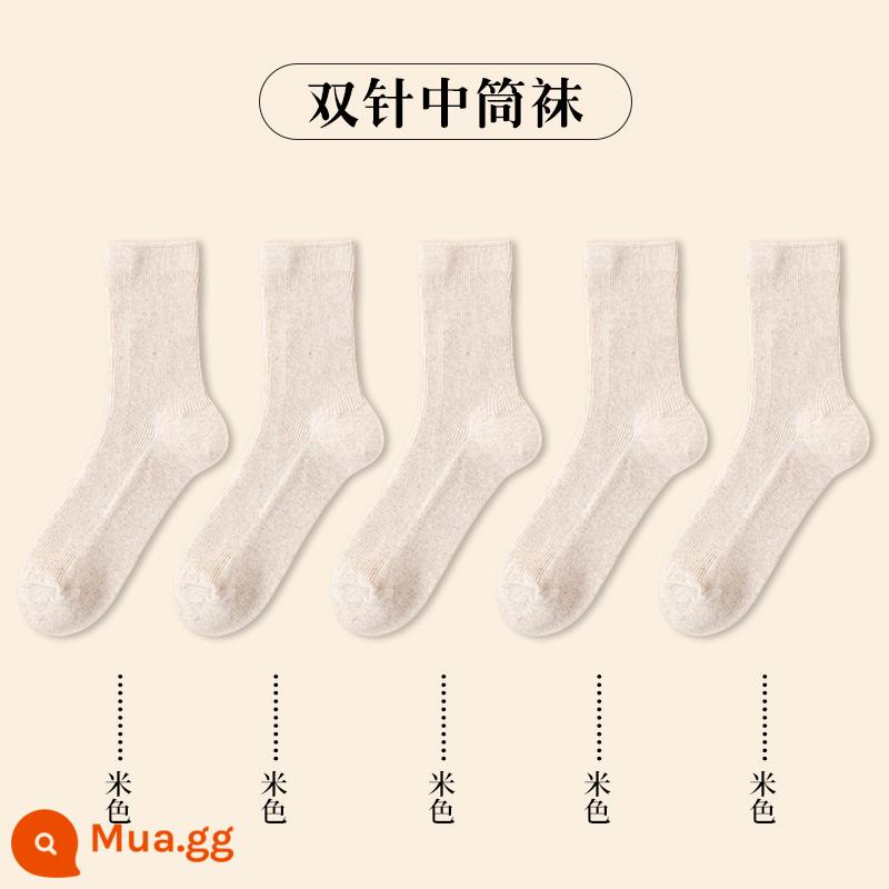 Vớ Nam Cực Vớ ống giữa dành cho nữ mùa thu đông vớ cotton màu trơn phiên bản Hàn Quốc vớ bong bóng Nhật Bản vớ giữ ấm thủy triều - [5 đôi] 5 màu be