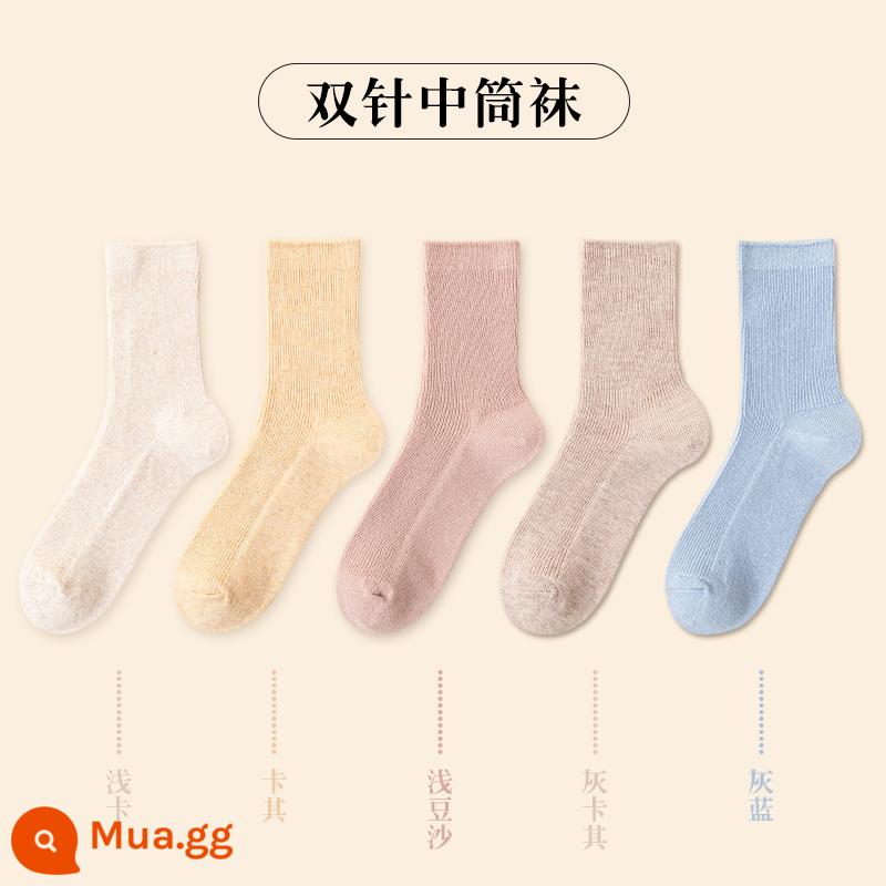 Vớ Nam Cực Vớ ống giữa dành cho nữ mùa thu đông vớ cotton màu trơn phiên bản Hàn Quốc vớ bong bóng Nhật Bản vớ giữ ấm thủy triều - [5 đôi] 1 kaki nhạt 1 kaki 1 bột đậu nhạt 1 kaki xám 1 xanh xám