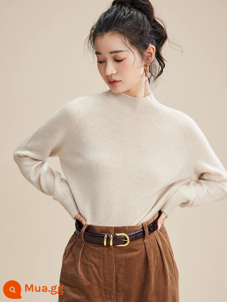 Consinee AURORA 9 kim len cashmere nguyên chất cổ cao nửa áo sơ mi dệt kim có đáy để giữ ấm bên trong áo len chui đầu nữ - yến mạch nhẹ