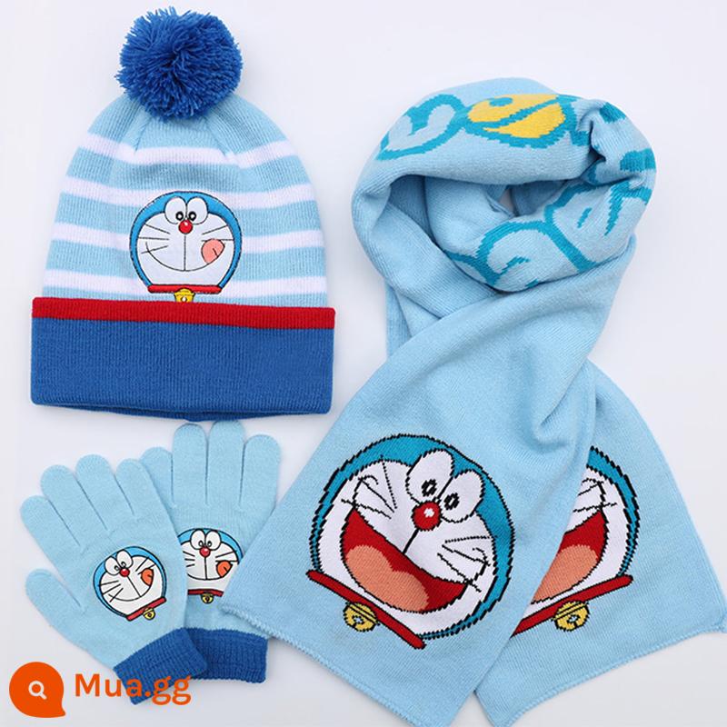 Trẻ em Captain America Hat Scarf Găng tay Boys Mùa thu và mùa đông Iron Man Ultraman Three -mẩu mũ kim - Mũ Đôrêmon + khăn quàng cổ + găng tay một lớp T3-DOR