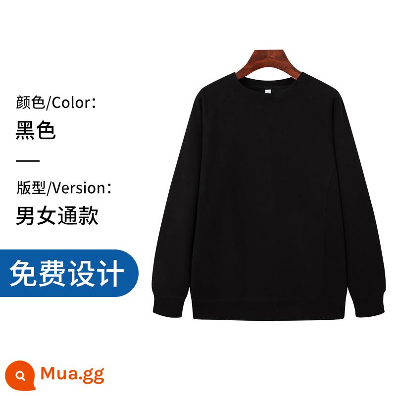 Áo thun cotton nguyên chất in logo theo yêu cầu, quần áo đi làm mùa thu đông nhung, đồng phục lớp dài tay cổ tròn, in theo yêu cầu - Mẫu cao cấp dày màu đen không nhung