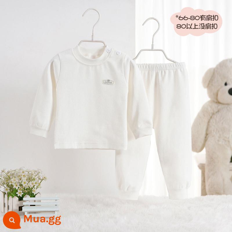 Bộ quần áo mùa thu và quần vệ sinh cotton nguyên chất cho bé trai và bé gái, bộ đồ lót cotton ấm áp màu nhung mềm mại cho bé mùa thu đông - Màu trắng cổ điển nặng 260g