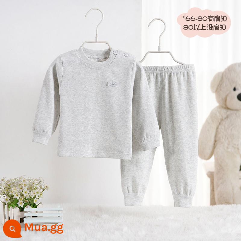 Bộ quần áo mùa thu và quần vệ sinh cotton nguyên chất cho bé trai và bé gái, bộ đồ lót cotton ấm áp màu nhung mềm mại cho bé mùa thu đông - Màu xám cổ điển nặng 260g