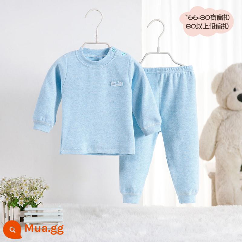 Bộ quần áo mùa thu và quần vệ sinh cotton nguyên chất cho bé trai và bé gái, bộ đồ lót cotton ấm áp màu nhung mềm mại cho bé mùa thu đông - Màu xanh cổ điển nặng 260g