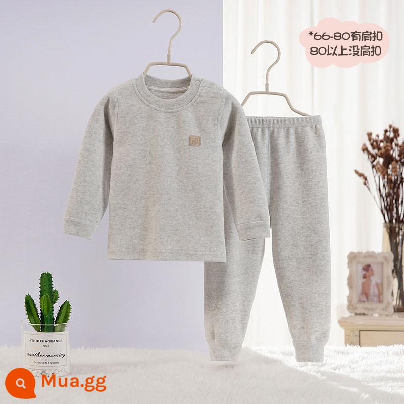 Bộ quần áo mùa thu và quần vệ sinh cotton nguyên chất cho bé trai và bé gái, bộ đồ lót cotton ấm áp màu nhung mềm mại cho bé mùa thu đông - Hải ly nhung xám nặng 290g