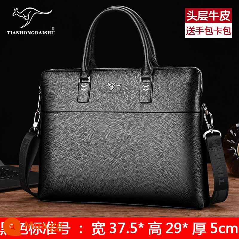 Shuaitong kangaroo túi nam túi xách cặp da nam công sở đơn giản lớp trên cùng túi đeo vai da bò satchel - Da bò lớp 1 size chuẩn màu đen (tặng kèm túi xách và ngăn đựng thẻ)