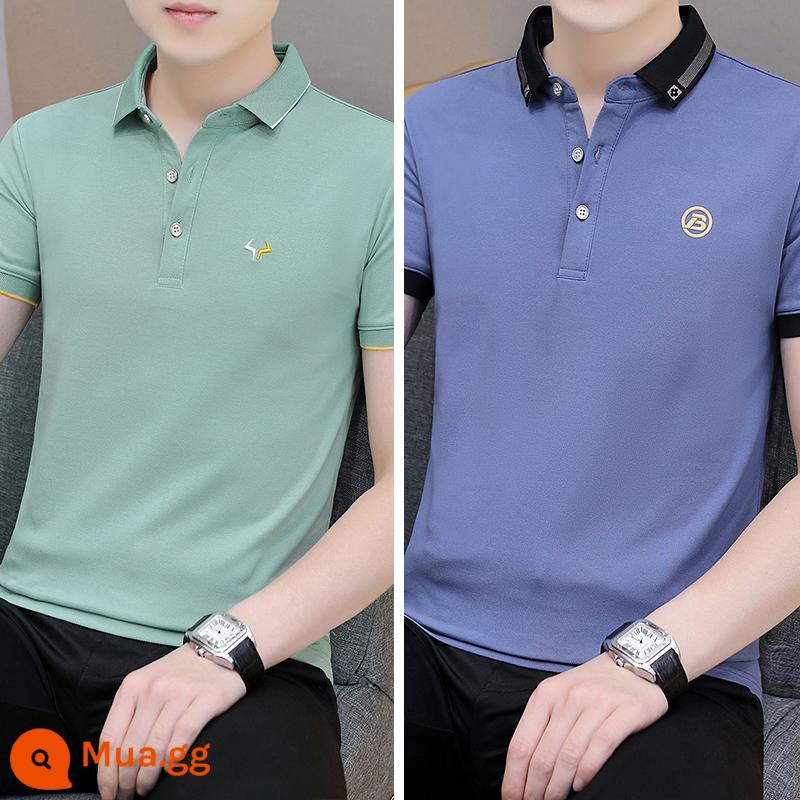 Lụa băng Ralph Lauren polo có cổ áo thun nam ngắn tay xu hướng mùa hè ve áo cổ sơ mi Áo sơ mi POLO nửa tay quần áo hàng đầu - Nhóm 26-QY681 xanh đậu + QY682 xanh đậm