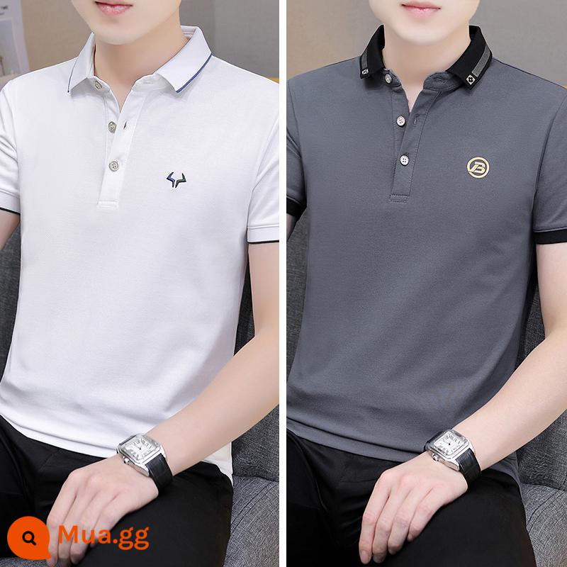 Lụa băng Ralph Lauren polo có cổ áo thun nam ngắn tay xu hướng mùa hè ve áo cổ sơ mi Áo sơ mi POLO nửa tay quần áo hàng đầu - Nhóm 23-QY681 trắng + tro QY682