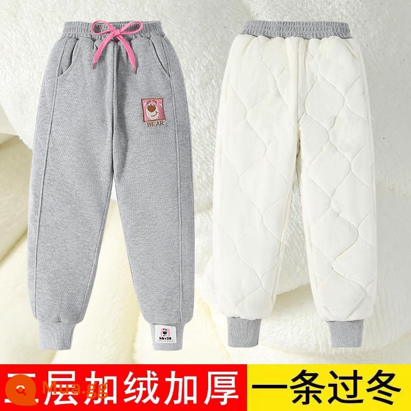 Quần cotton dày thông thường dành cho bé gái mùa thu đông Áo khoác ngoài mới dành cho trẻ em cộng với quần dày nhung trang phục mùa đông Quần thể thao bé gái vừa và lớn - Chăn ba lớp màu xám