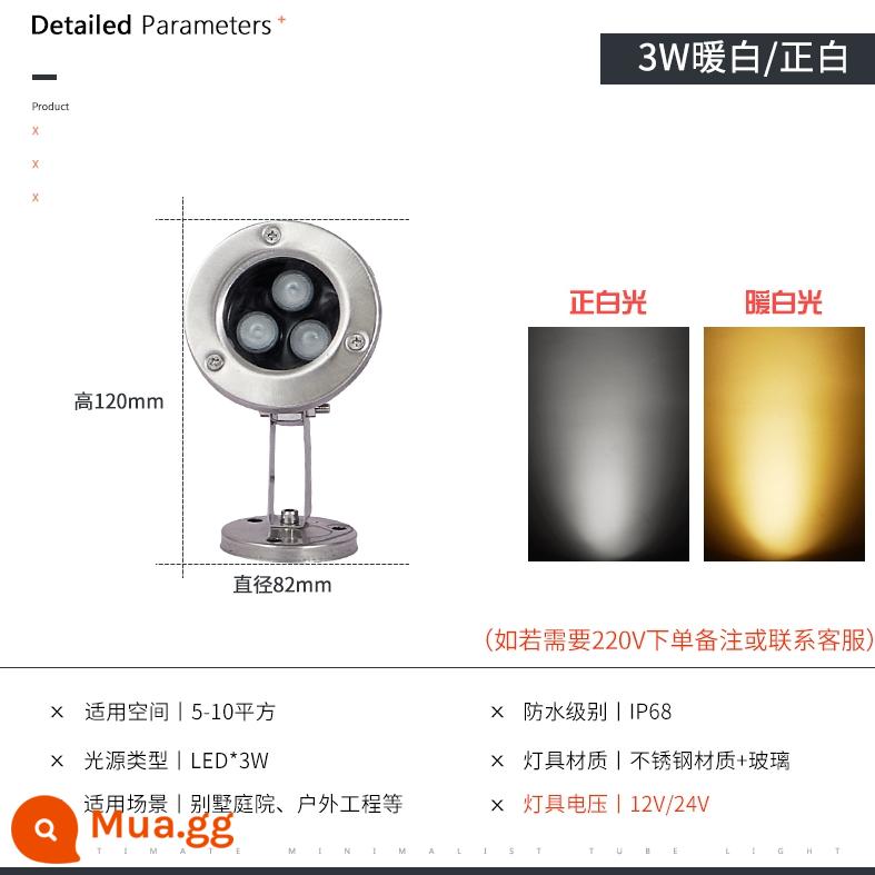 Dưới Nước Đèn LED Chống Thấm Nước Ao Cá Bể Cảnh Nhiều Màu Sắc Đèn Chôn Đài Phun Nước 12V220V24V Đèn Dưới Nước - Ánh sáng trắng 3W, vui lòng lưu ý điện áp khi chụp ảnh.