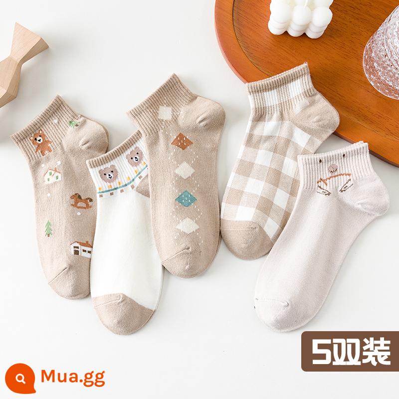 Tất, tất nữ, xuân hè, cotton nguyên chất, khử mùi, tất ống giữa nữ, xuân hè, tất cotton ngắn, tất vô hình bé gái, mùa hè - 5 đôi: 2014