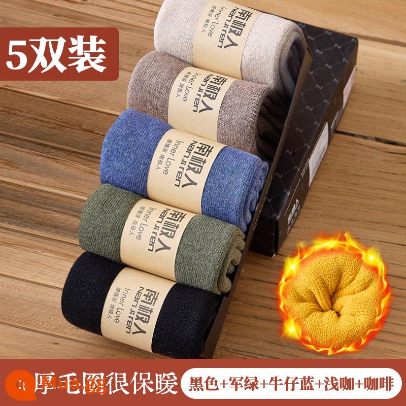 Vớ nam giữa tất ống mùa thu đông dày ấm khăn mùa đông đồng màu vớ cotton thể thao vớ bé trai - 5 cặp: đen+cà phê+cà phê nhẹ+xanh quân sự+màu xanh denim