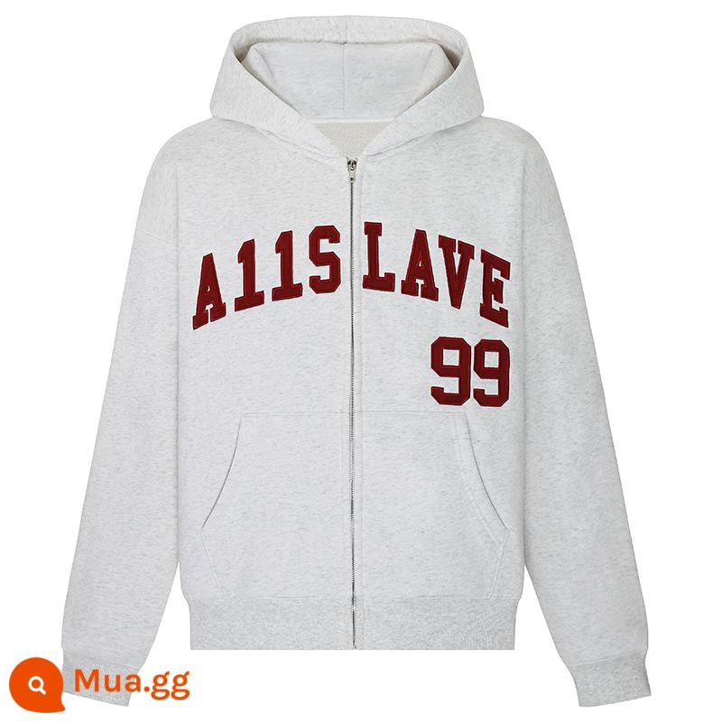 A11SLAVE miếng dán vải thêu chữ logo dây kéo cộng với áo len lông cừu hoodie hợp thời trang thương hiệu nam nữ áo khoác cặp đôi phong cách Mỹ - Bán trước màu xám nhạt S,L,XL