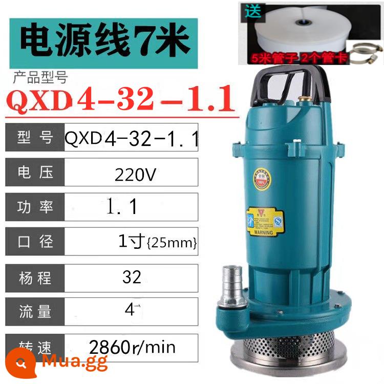 Hộ gia đình nông nghiệp 220v ao cá máy bơm nước chìm nhỏ 2,5 inch 3 inch 4 inch 1 máy bơm nước sạch nâng cao và lưu lượng lớn - 1 inch 1100W [nâng 32 mét, lưu lượng 4 mét khối] Đường dây 220V 7 mét