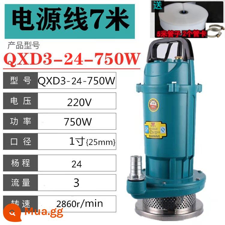 Hộ gia đình nông nghiệp 220v ao cá máy bơm nước chìm nhỏ 2,5 inch 3 inch 4 inch 1 máy bơm nước sạch nâng cao và lưu lượng lớn - 1 inch 750W [đầu 24 mét, lưu lượng 3 mét khối] đường dây 220V 7 mét