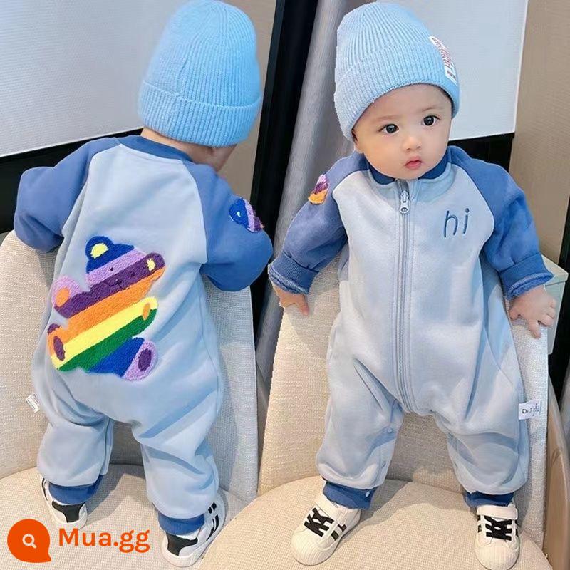 Trẻ Sơ Sinh Một Bộ Quần Áo 0-6 Tháng Xuân Thu Mỏng Siêu Dễ Thương Plus Nhung Quần Áo Bé rompers - Bộ áo liền quần gấu cầu vồng màu xanh