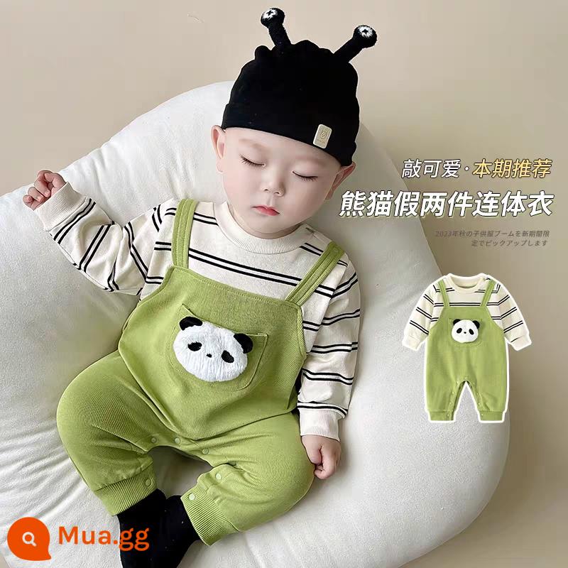 Trẻ Sơ Sinh Một Bộ Quần Áo 0-6 Tháng Xuân Thu Mỏng Siêu Dễ Thương Plus Nhung Quần Áo Bé rompers - Bộ áo liền quần mùa xuân và mùa thu gấu trúc màu xanh lá cây