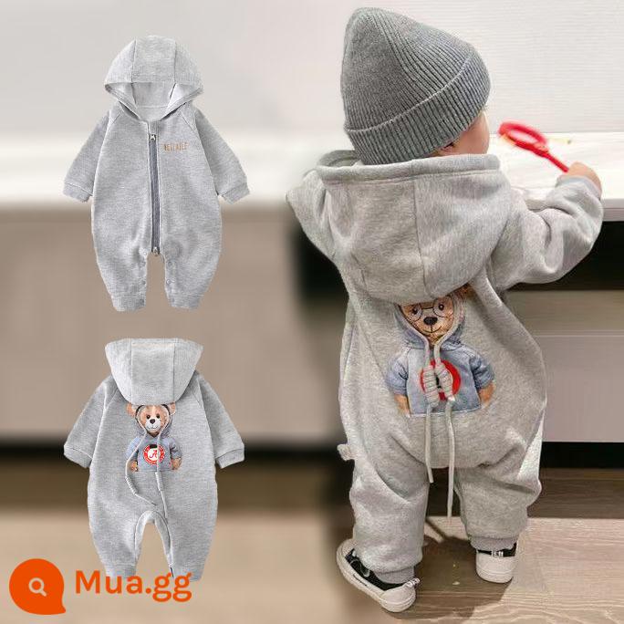 Trẻ Sơ Sinh Một Bộ Quần Áo 0-6 Tháng Xuân Thu Mỏng Siêu Dễ Thương Plus Nhung Quần Áo Bé rompers - Jumpsuit dây mũ mùa xuân thu xám