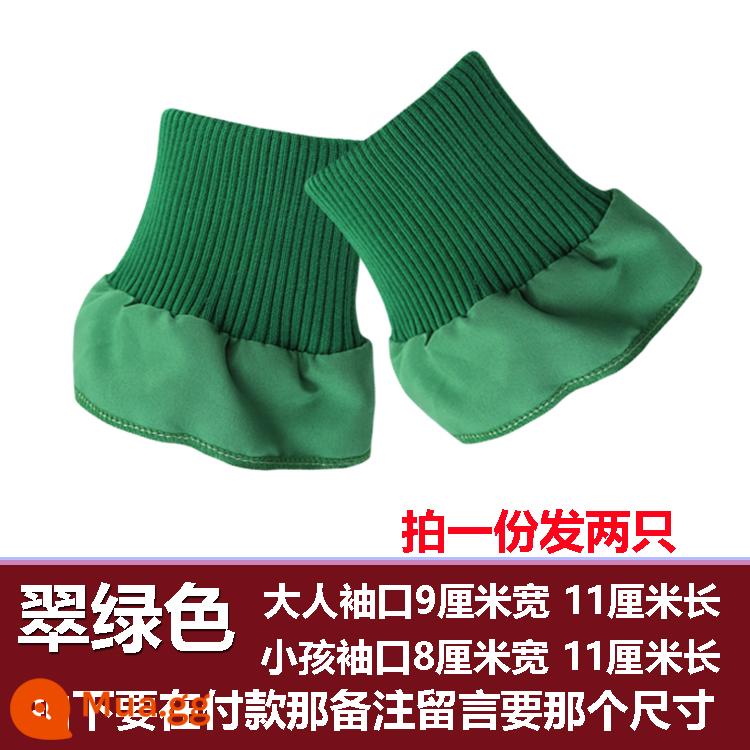 Đồng Màu Đàn Hồi Dày Dặn Sợi Cotton Nguyên Chất Xuống Áo Khoác Còng Ấm Chống Bẩn Tay Áo Dày Chống Gió Thun Sườn - Một đôi còng người lớn màu xanh lá cây.