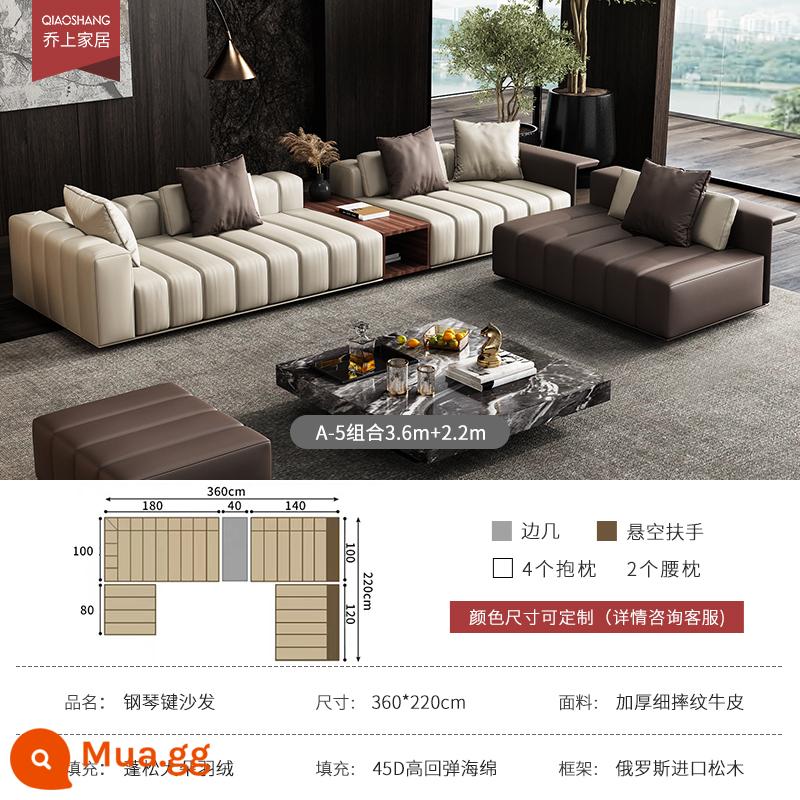 Ghế sofa phím đàn piano tối giản sang trọng của Ý phòng khách biệt thự cỡ lớn được làm theo yêu cầu Ghế sofa da đàn piano lớp đầu tiên được làm theo yêu cầu - Tổ hợp A-5 3,6m+2,2m