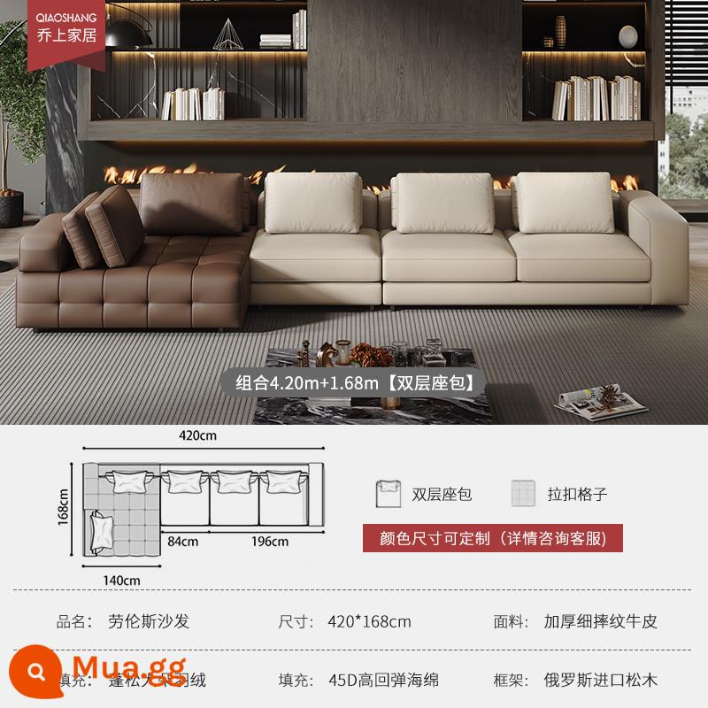 Ý tối giản nhẹ nhàng sang trọng Ghế sofa da Lawrence lớp đầu tiên kết hợp da bò lớp lớn hình vuông thiết kế mô-đun phòng khách biệt thự - Kết hợp 4,2m+1,68 (túi ngồi hai lớp có tay vịn)