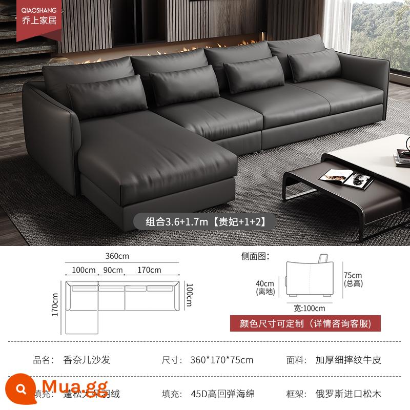 Ý tối giản ánh sáng sang trọng ghế sofa da rừng rậm lớp đầu tiên phòng khách bằng phẳng lớn thiết kế ghế sofa thẳng hàng - Tổ hợp 3,6m+1,7m (Thợ lẽ+1+2)